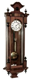 Vienna regulator, eight days, time only, single brass, weight driven movement in a walnut case with ebonized highlights and white enamel dial, serial number 32573, c1875