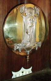 German origin, "Vienna Regulator", 3-weight, Grand Sonnerie double door, walnut cased wall clock with melodious rod quarter striking, the dial and pendulum with female, Art Nouveau decorations, c1900