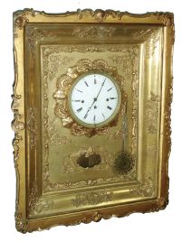 Austrian 2 day grand sonnerie gilt-wood picture frame hanging clock, gong base signed "M. Miller & Sohn", c1840