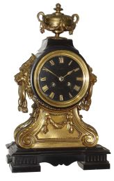 French, for Ball, Black & Co., New York, marble and cast brass mantel clock, Marti Medaille de Bronze, 8 days, time and strike, movement, c1880