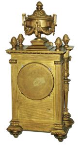 French for "Miller & Sons" cast brass and hand-painted enamel panels, 8 days, time and strike, mantel clocks, caf on movement caf with gold-leafed wood base, c1890