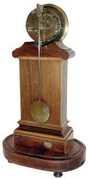 France, small mantel or table clock, rosewood veneered case with contrasting inlays and moldings, the front with thermometer mounted to an engraved silvered scale, gilt bezel with Roman numeral silvered dial, small seconds display at 12:00, blued steel Breguet style hands, 8 days, time and count wheel strike pendule a Paris movement signed "Robert a Paris", dead beat escapement, rosewood veneered base on turned feet, with glass dome, c1840