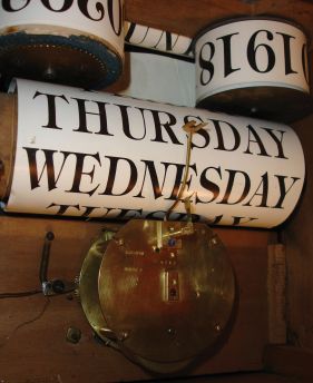 A. Redier, a Paris, french ebonized wood 30 day, spring brass movement, time only, "Pendule Calendrier" calendar clock, c1890
