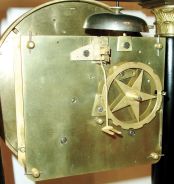 French portico clock, large ebonized wooden case with gilt bronze mounts, Roman numeral gilt dial, blued steel Breguet style hands, 8 - 15 day, time and strike, movement with square plates, c1820