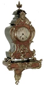 Lenzkirch, Germany, walnut and ebonized small balloon-style, 8 days, time only, bracket clock and shelf, with cast brass ornaments, 765592, 1883