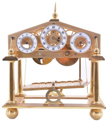 English, "Rolling Ball" mantel clock, on older wood base. unsigned, (no glass cover)