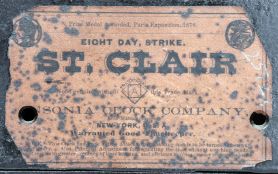 Ansonia Clock Co., New York, NY, "St. Clair", 8 day, time and strike spring driven movement enameled iron case mantel clock.
