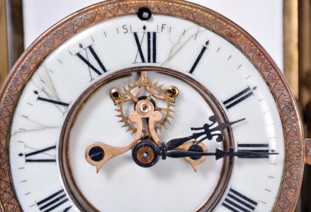 Ansonia Clock Co., New York, NY, "Zenith", 8 day, time and strike spring driven movement crystal regulator mantel clock.