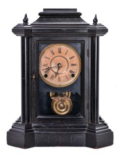 E. Ingraham & Co., Bristol, Conn., "Domino", 8 day, time and strike spring driven movement shelf clock.