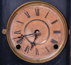 E. Ingraham & Co., Bristol, Conn., "Domino", 8 day, time and strike spring driven movement shelf clock.