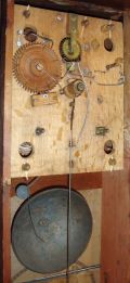 Rodney Brace, North Bridgewater, Mass Cornice and Full Column shelf clock with a 30 hour weight driven time, strike and alarm movement in a mahogany veneered case.