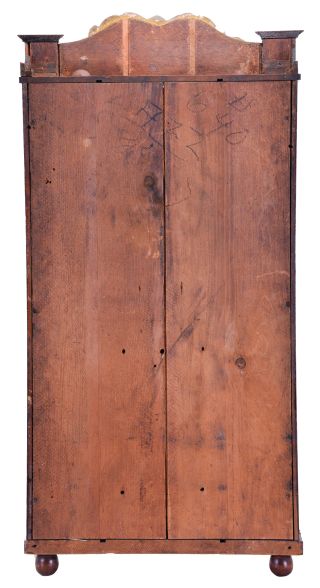 P (hilip) Barnes & Co., Bristol, Conn., 30 hour, time and strike weight wood movement half column & splat shelf clock.