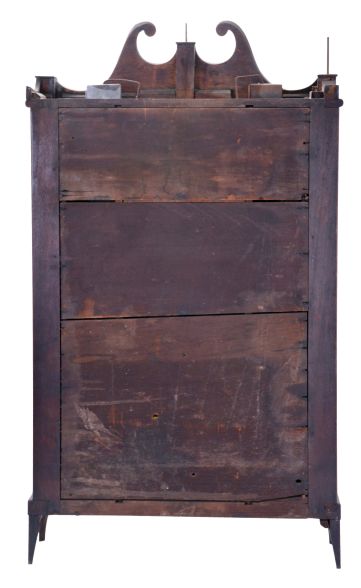 Ephraim Downs for George Mitchell, Bristol, Conn., 30 hour, time and strike weight wood movement pillar & scroll shelf clock.
