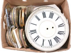 Large collection of clock bezels, glasses and dials, Several banana boxes full.