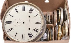 Large collection of clock bezels, glasses and dials, Several banana boxes full.