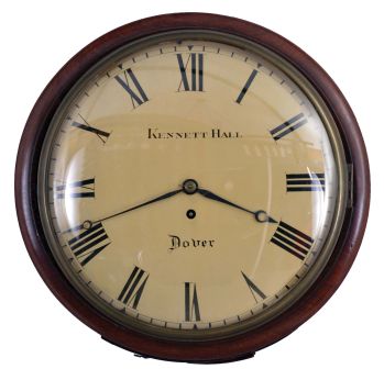 English, 8 day, spring driven, fusee movement white dial wall timepiece signed "Kenneth Hall, Dover".