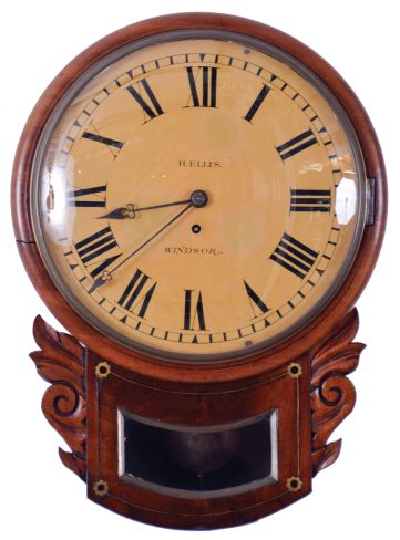English, 8 day, single fusee drop dial timepiece, the dial signed "H. Ellis, Windsor".