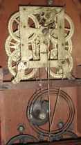 Birge & Fuller, Bristol, Conn., Sharp Gothic, steeple on frame shelf clock with 8 day, time and strike wagon spring driven movement.