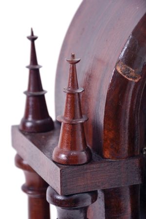 Brewster & Ingrahams, Bristol, Conn., 8 day, time and strike spring driven movement 4-column,Gothic onion top shelf clock.