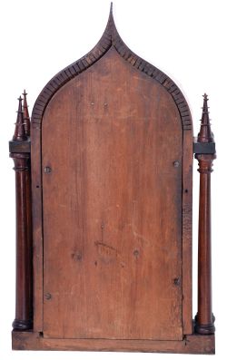 Brewster & Ingrahams, Bristol, Conn., 8 day, time and strike spring driven movement 4-column,Gothic onion top shelf clock.