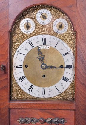 English, 8 day, time and strike three train 8 bell chiming bracket clock playing Whittington/Cambridge chimes. Retailed by Wales & McCulloch, 56 Cheapside. E.C., now in a later case.