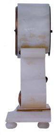 French, Farcot,8 day, spring driven, Farcot-style chaff cutter movement with swinging doll pendulum in an alabaster mantel case.