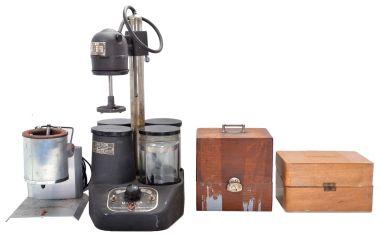 Favorite staking set, Kendrick & Davis "Inverto" staking set no. 17, two L & R watch cleaning machines including a Varimatic, and Lee electric metal melter.