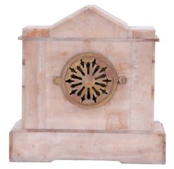 Ansonia Clock Co., New York, unidentified model shelf clock with an 8 day spring driven time and strike visible escapement movement in a white onyx case.