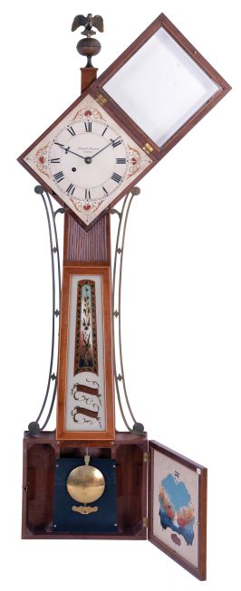 Unknown, 8 day, weight driven, brass movement "Diamond Head" banjo wall timepiece, copy of a Daniel Munroe original.