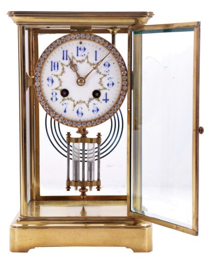 French, 8 day, time and strike spring driven movement crystal regulator with brilliant surround dial.