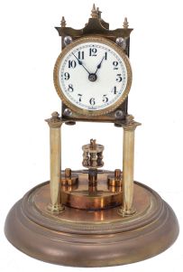 Clocks- 12 (twelve) German 400-day mantel and 1 (one) Barr electro-mechanical clock under glass dome. The standout clock is the c. 1900 400-day clock with disc pendulum.