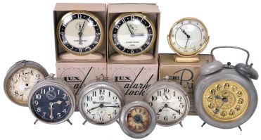 Clocks- 30 (Thirty) Novelty and desk clocks; One barometer. Makers include Seth Thomas, New Haven, Waltham, Burroughs, Lux, Westclox, Oswald rotating eyes dog, Badische Uhrenfabrik Terry Clock Co. and others. Clocks include an unusual flying pendulum timepiece.