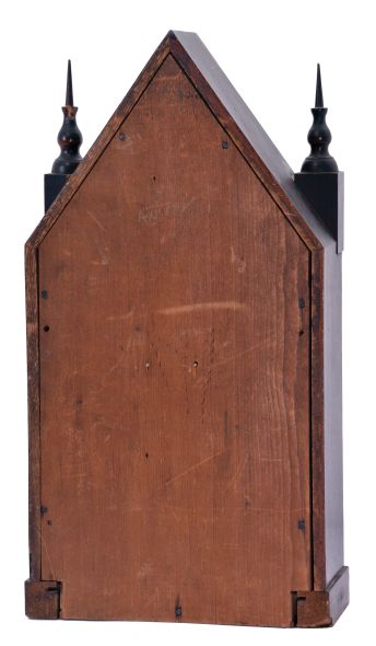 J. C. Brown, Forestville Manufacturing Co., Bristol, Conn., miniature steeple shelf clock with a 30 hour spring driven time and strike movement in a mahogany veneered case. Signed 30-hr time and strike movement.