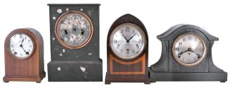Clocks- 20 (Twenty) mantel and desk clocks: 3 (Three) black mantel clocks, 2 (Two) weight-driven ogee clocks, many wood cased mantel clocks, 2 (Two) Barr clocks for parts, a Seth Thomas chime clock, and a 400-day clock. Makers include Seth Thomas, Ansonia, Kundo, Barr, Waterbury, Ingraham, Chauncey Jerome, and H. Webster.