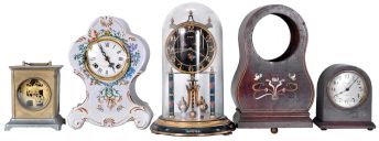 Clocks- 20 (Twenty) mantel and desk clocks: 3 (Three) black mantel clocks, 2 (Two) weight-driven ogee clocks, many wood cased mantel clocks, 2 (Two) Barr clocks for parts, a Seth Thomas chime clock, and a 400-day clock. Makers include Seth Thomas, Ansonia, Kundo, Barr, Waterbury, Ingraham, Chauncey Jerome, and H. Webster.