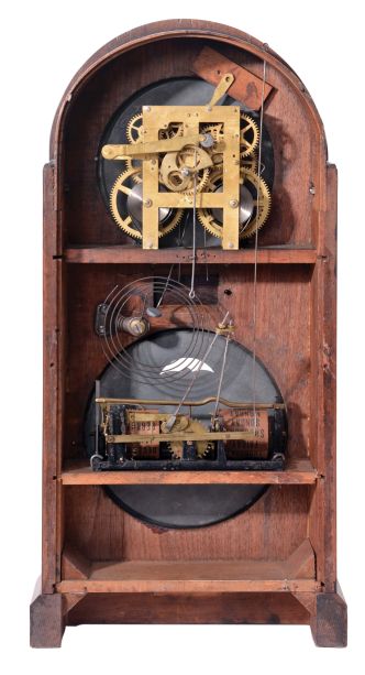 Ithaca Calendar Clock Co., Ithaca, NY, "Round Top No. 5" shelf clock with a spring driven, 8 day, time and strike movement with H. B. Horton
