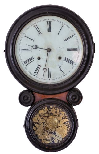 E. Ingraham & Co., Bristol, Conn., "Ionic", 8 day, time and strike spring driven movement wall clock.
