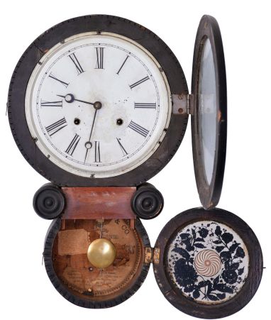 E. Ingraham & Co., Bristol, Conn., "Ionic", 8 day, time and strike spring driven movement wall clock.