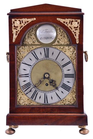 Robt. Foulkes, London, (signed on dial) mahogany bracket clock, case with brass feet and mounts, composite brass dial, blued steel hands, 8 day fusee timepiece movement