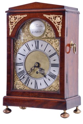 Robt. Foulkes, London, (signed on dial) mahogany bracket clock, case with brass feet and mounts, composite brass dial, blued steel hands, 8 day fusee timepiece movement