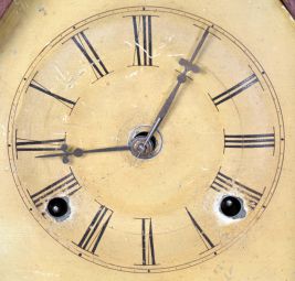Brewster & Ingrahams, Bristol, Conn., 30 hour, time and strike spring driven movement sharp gothic or steeple clock, c1845, with later ripple moulding.
