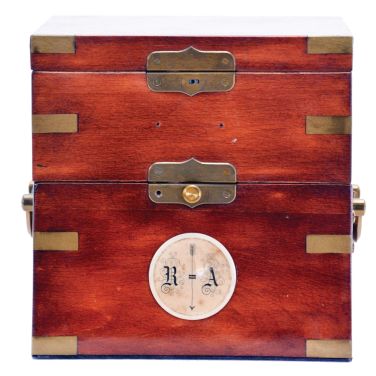Poljot (Russian) marine chronometer in box with brass corner hardware, two day fusee movement with spring detent escapement, serial 01285