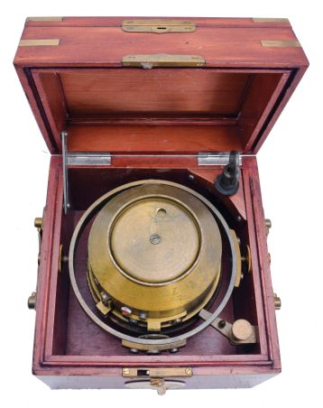 Poljot (Russian) marine chronometer in box with brass corner hardware, two day fusee movement with spring detent escapement, serial 01285