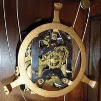 Ansonia Clock Co., New York, NY, "Capitol", 8 day, time only double weight driven, brass movement wall timepiece.
