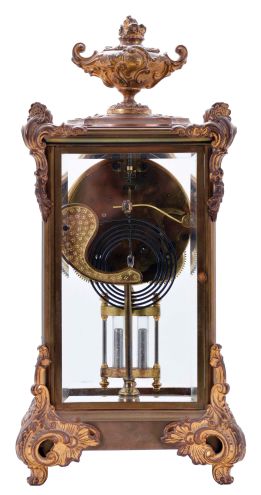 Ansonia Clock Co., New York, NY, "Marquis", 8 day, time and strike spring driven movement crystal regulator mantel clock.