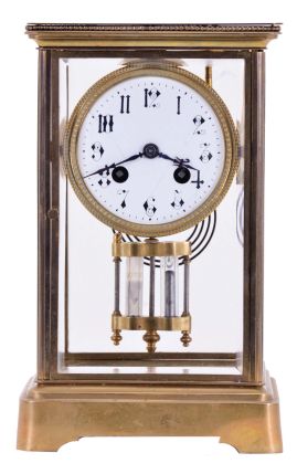 French, 8 day, time and strike spring driven movement crystal regulator mantel clock.