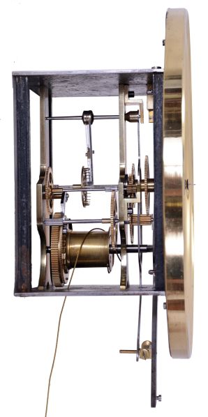 Tall Clocks- 3 (Three): The first, a late 19th century pinwheel regulator, oak case with round top and removable crest, sides with applied scroll ornament, Roman numeral white enamel dial, blued steel hands, 8 day weight driven timepiece movement with heavy gridiron pendulum, the next an 18th century European tall clock with walnut veneer case, molded and paneled base below trunk door with glazed oculus, bonnet with canted corners, 8 day, time and strike movement, and sheet iron dial with applied chapter ring, the last by T. Gate, Carlisle, oak case with flat top bonnet, brass composite dial, and 8 day, time and strike movement, together with a nickel plated regulator pendulum,