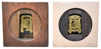 Clocks- 4 (Four) American spring driven gallery clocks: 2 (Two) Seth Thomas double sided; Seth Thomas single sided 30 day duration; Sessions in a carved oak case