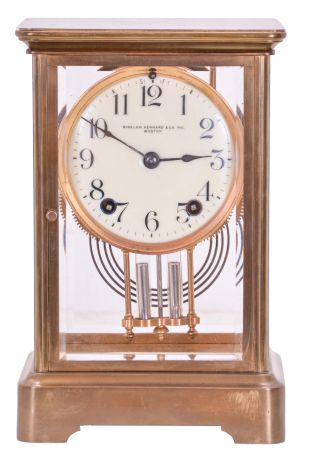 Ansonia Clock Co., New York, NY, "Coral", 8 day, time and strike spring driven movement crystal regulator mantel clock retailed by Bigelow, Kennard & Co., Boston.