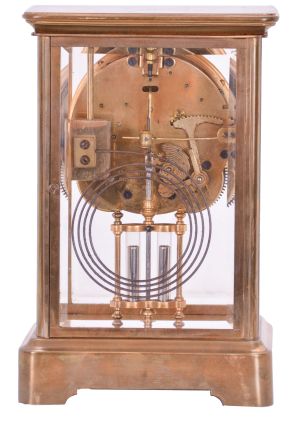 Ansonia Clock Co., New York, NY, "Coral", 8 day, time and strike spring driven movement crystal regulator mantel clock retailed by Bigelow, Kennard & Co., Boston.